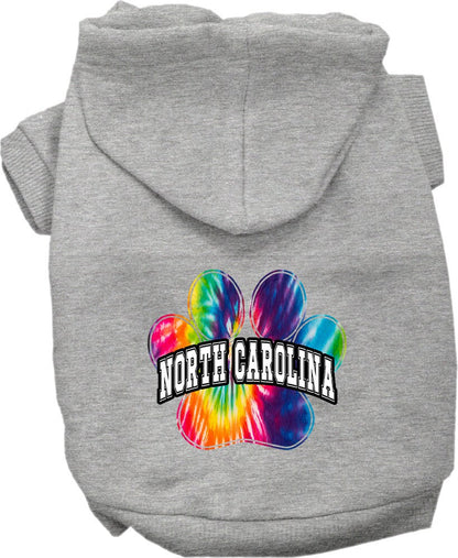 Sudadera con capucha serigrafiada para perros y gatos, para mascotas pequeñas y medianas (tallas XS a XL), "North Carolina Bright Tie Dye"