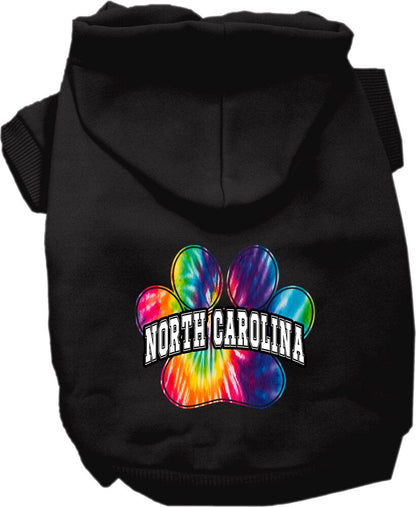 Sudadera con capucha serigrafiada para perros y gatos, para mascotas pequeñas y medianas (tallas XS a XL), "North Carolina Bright Tie Dye"