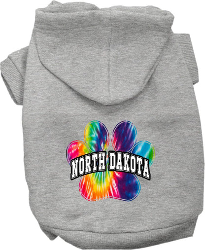 Sudadera con capucha serigrafiada para perros y gatos, para mascotas medianas y grandes (tallas 2XL a 6XL), "North Dakota Bright Tie Dye"