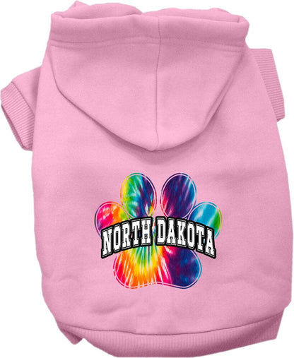 Sudadera con capucha serigrafiada para perros y gatos, para mascotas medianas y grandes (tallas 2XL a 6XL), "North Dakota Bright Tie Dye"