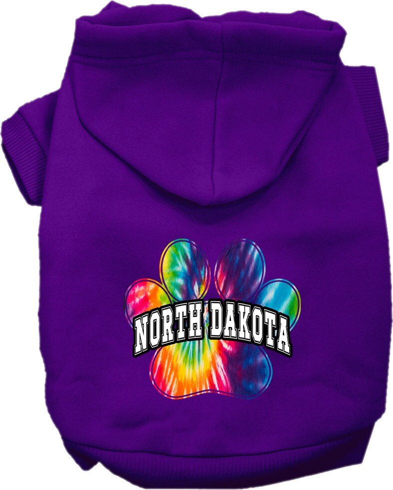 Sudadera con capucha serigrafiada para perros y gatos, para mascotas medianas y grandes (tallas 2XL a 6XL), "North Dakota Bright Tie Dye"