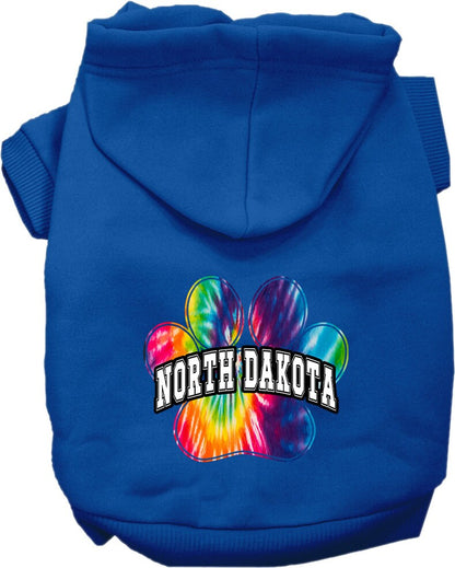 Sudadera con capucha serigrafiada para perros y gatos, para mascotas medianas y grandes (tallas 2XL a 6XL), "North Dakota Bright Tie Dye"