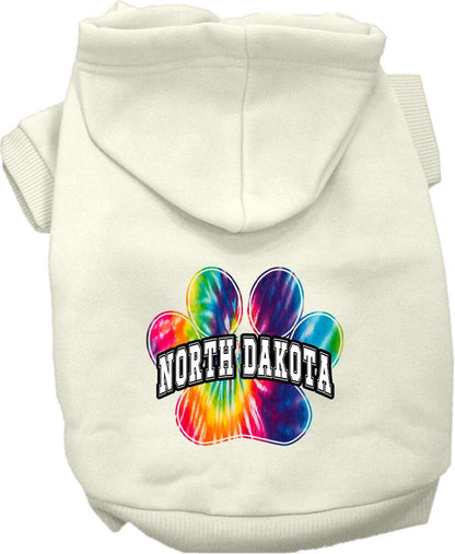 Sudadera con capucha serigrafiada para perros y gatos, para mascotas medianas y grandes (tallas 2XL a 6XL), "North Dakota Bright Tie Dye"