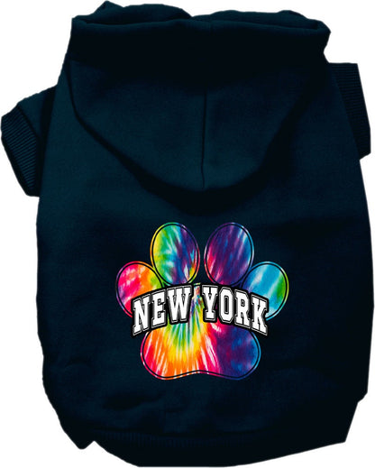 Sudadera con capucha serigrafiada para perros y gatos, para mascotas pequeñas y medianas (tallas XS a XL), "New York Bright Tie Dye"