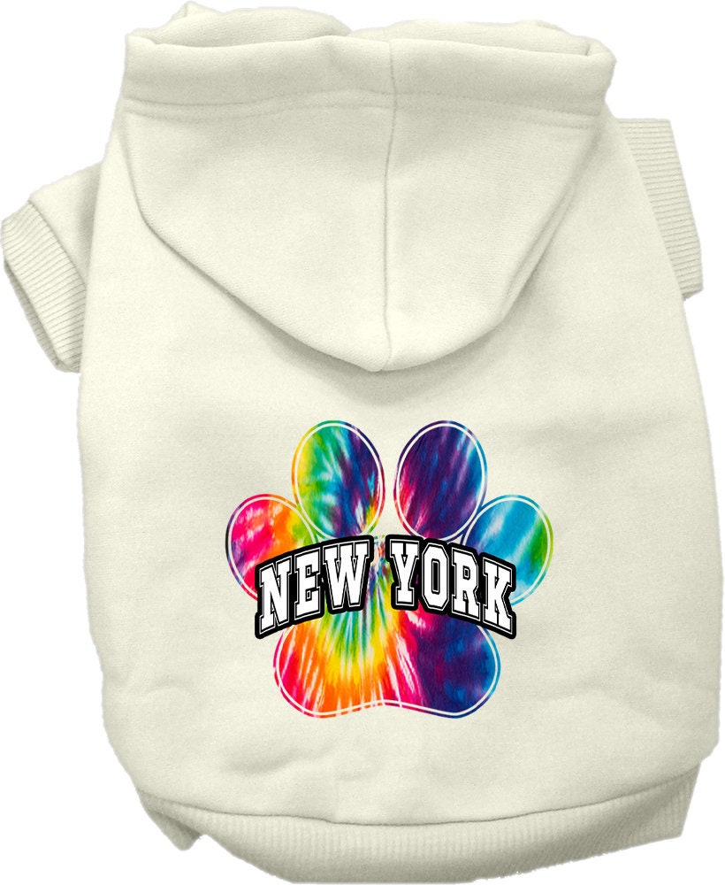 Sudadera con capucha serigrafiada para perros y gatos, para mascotas pequeñas y medianas (tallas XS a XL), "New York Bright Tie Dye"