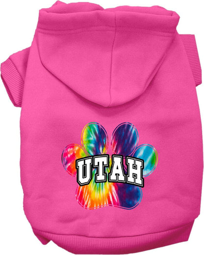 Sudadera con capucha serigrafiada para perros y gatos, para mascotas pequeñas y medianas (tallas XS a XL), "Utah Bright Tie Dye"