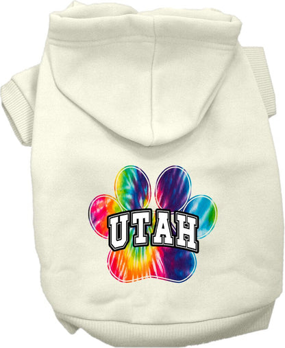 Sudadera con capucha serigrafiada para perros y gatos, para mascotas pequeñas y medianas (tallas XS a XL), "Utah Bright Tie Dye"