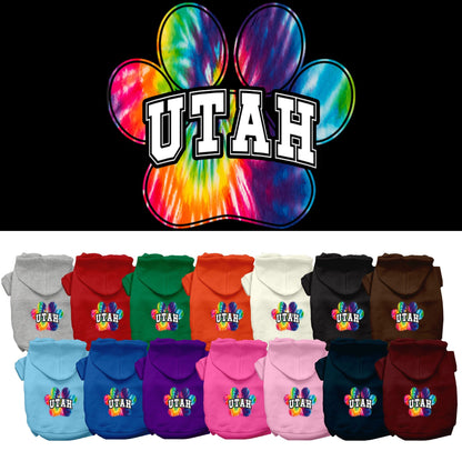 Sudadera con capucha serigrafiada para perros y gatos, para mascotas pequeñas y medianas (tallas XS a XL), "Utah Bright Tie Dye"