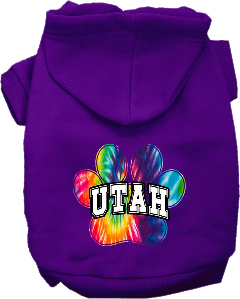 Sudadera con capucha serigrafiada para perros y gatos, para mascotas pequeñas y medianas (tallas XS a XL), "Utah Bright Tie Dye"