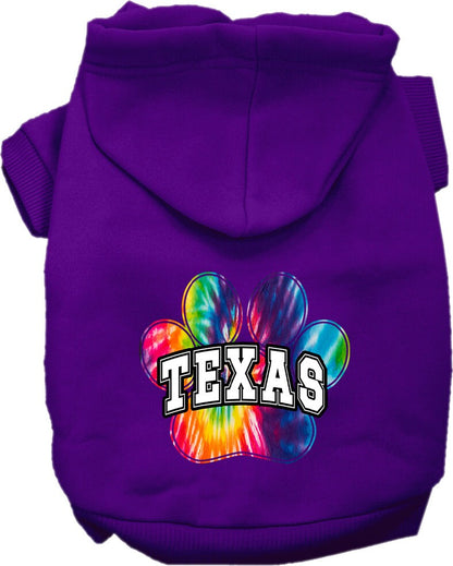 Sudadera con capucha serigrafiada para perros y gatos, para mascotas pequeñas y medianas (tallas XS a XL), "Teñido anudado brillante de Texas"