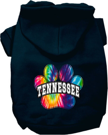 Sudadera con capucha serigrafiada para perros y gatos, para mascotas pequeñas y medianas (tallas XS a XL), "Tennessee Bright Tie Dye"