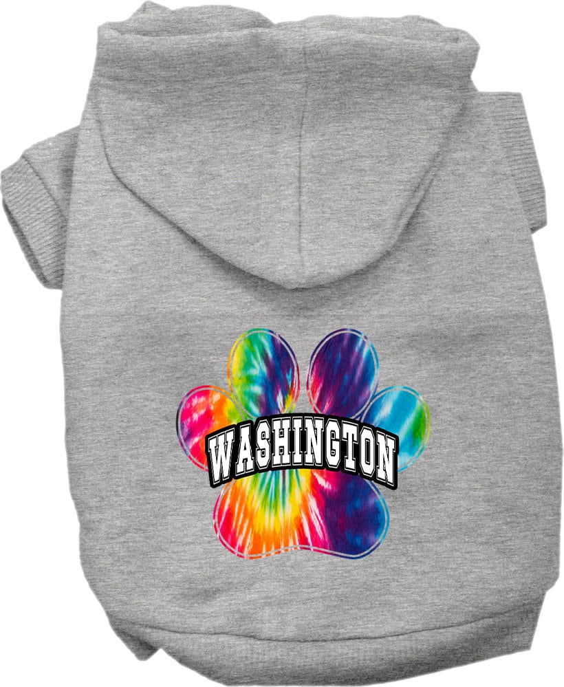 Sudadera con capucha serigrafiada para perros y gatos, para mascotas pequeñas y medianas (tallas XS a XL), "Washington Bright Tie Dye"