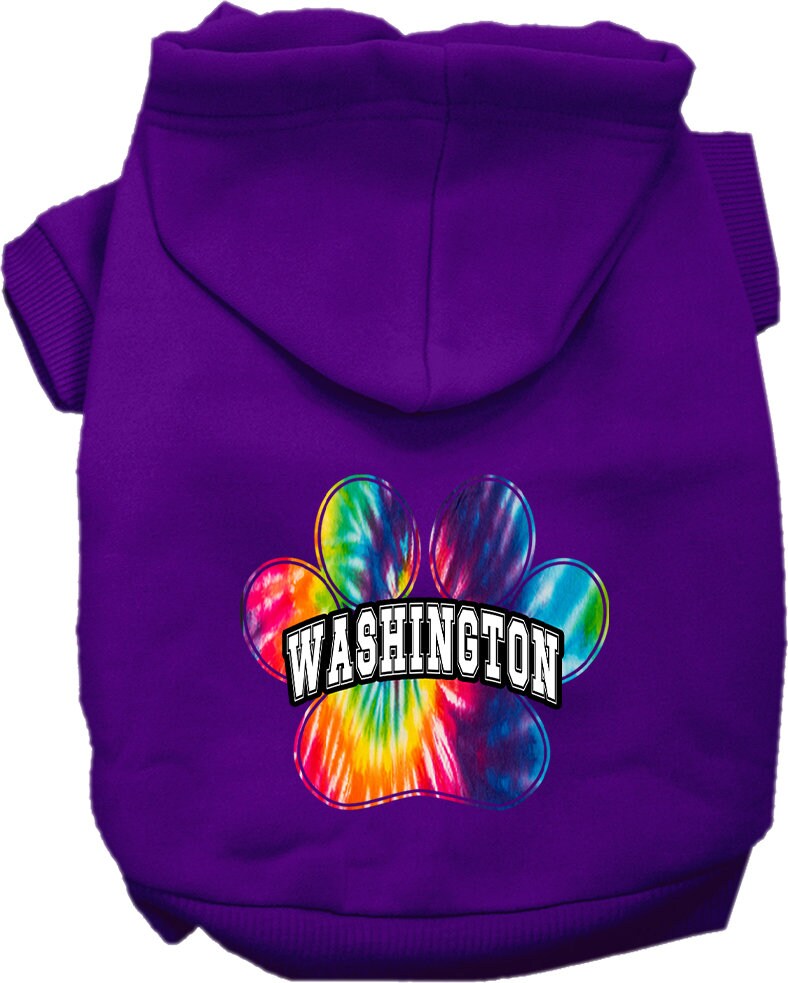 Sudadera con capucha serigrafiada para perros y gatos, para mascotas pequeñas y medianas (tallas XS a XL), "Washington Bright Tie Dye"