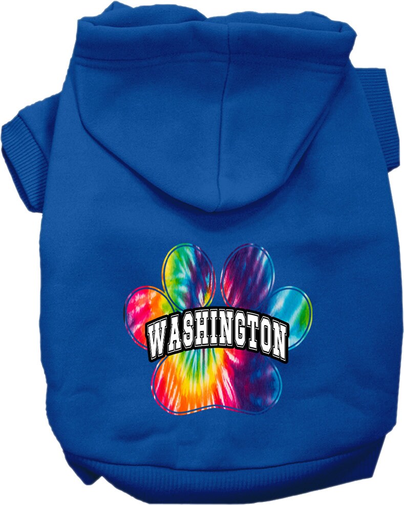 Sudadera con capucha serigrafiada para perros y gatos, para mascotas pequeñas y medianas (tallas XS a XL), "Washington Bright Tie Dye"