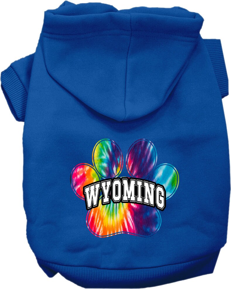 Sudadera con capucha serigrafiada para perros y gatos, para mascotas pequeñas y medianas (tallas XS a XL), "Wyoming Bright Tie Dye"