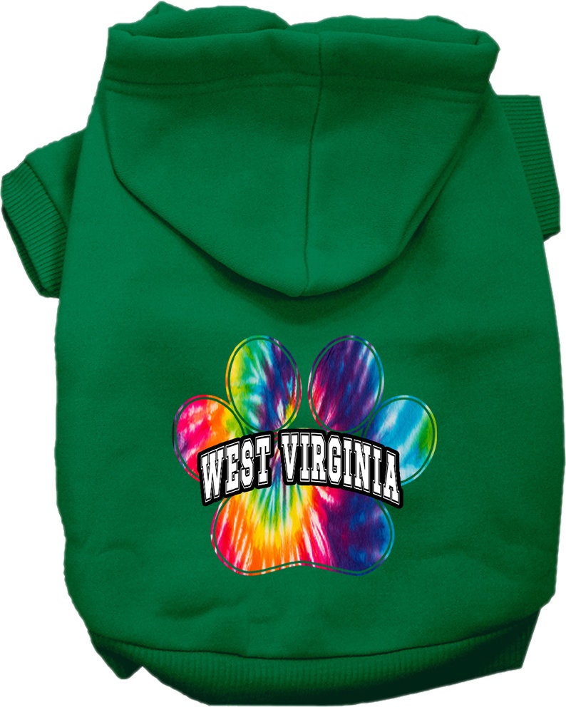 Sudadera con capucha serigrafiada para perros y gatos, para mascotas pequeñas y medianas (tallas XS a XL), "West Virginia Bright Tie Dye"