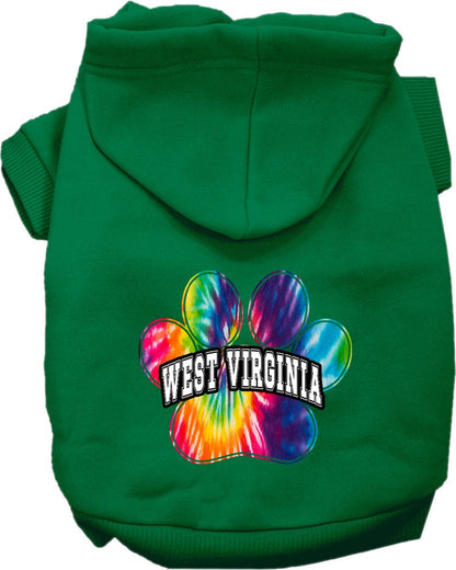 Sudadera con capucha serigrafiada para perros y gatos, para mascotas pequeñas y medianas (tallas XS a XL), "West Virginia Bright Tie Dye"