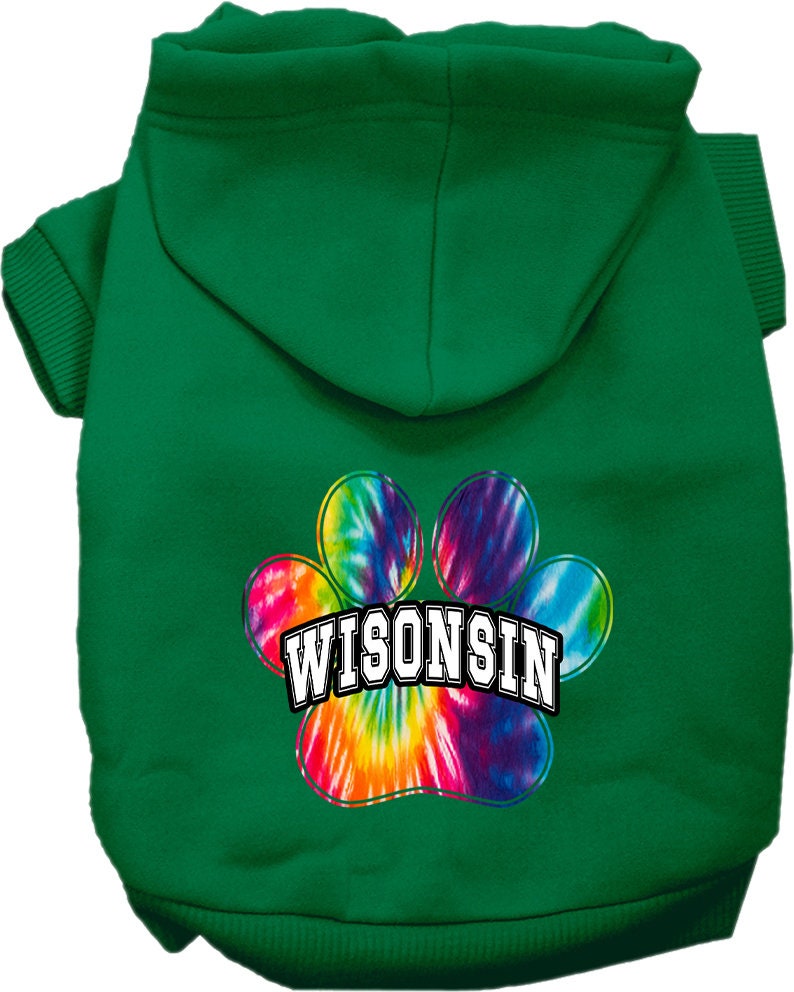 Sudadera con capucha serigrafiada para perros y gatos, para mascotas pequeñas y medianas (tallas XS a XL), "Wisconsin Bright Tie Dye"