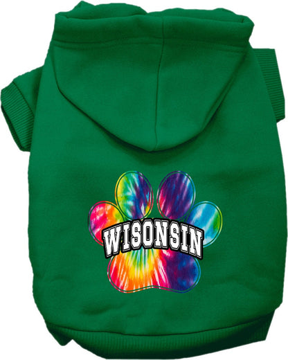 Sudadera con capucha serigrafiada para perros y gatos, para mascotas pequeñas y medianas (tallas XS a XL), "Wisconsin Bright Tie Dye"