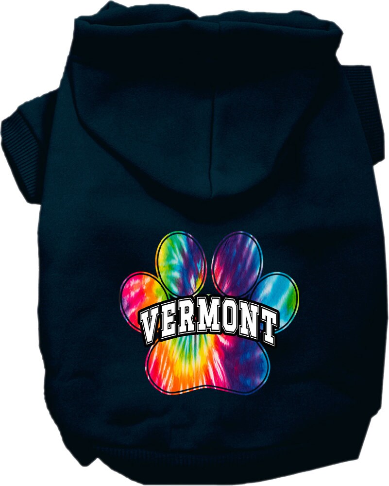 Sudadera con capucha serigrafiada para perros y gatos, para mascotas pequeñas y medianas (tallas XS a XL), "Vermont Bright Tie Dye"