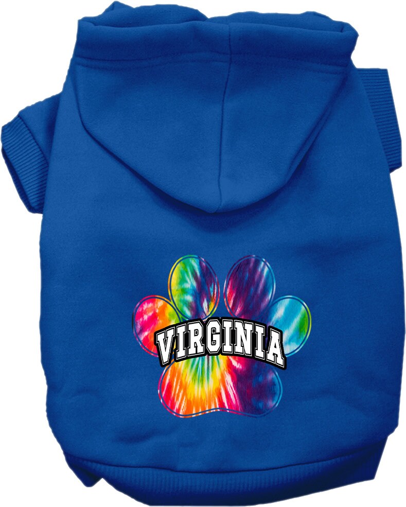 Sudadera con capucha serigrafiada para perros y gatos, para mascotas pequeñas y medianas (tallas XS a XL), "Virginia Bright Tie Dye"