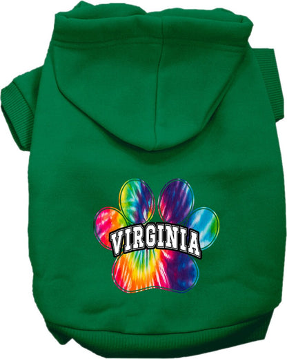 Sudadera con capucha serigrafiada para perros y gatos, para mascotas pequeñas y medianas (tallas XS a XL), "Virginia Bright Tie Dye"