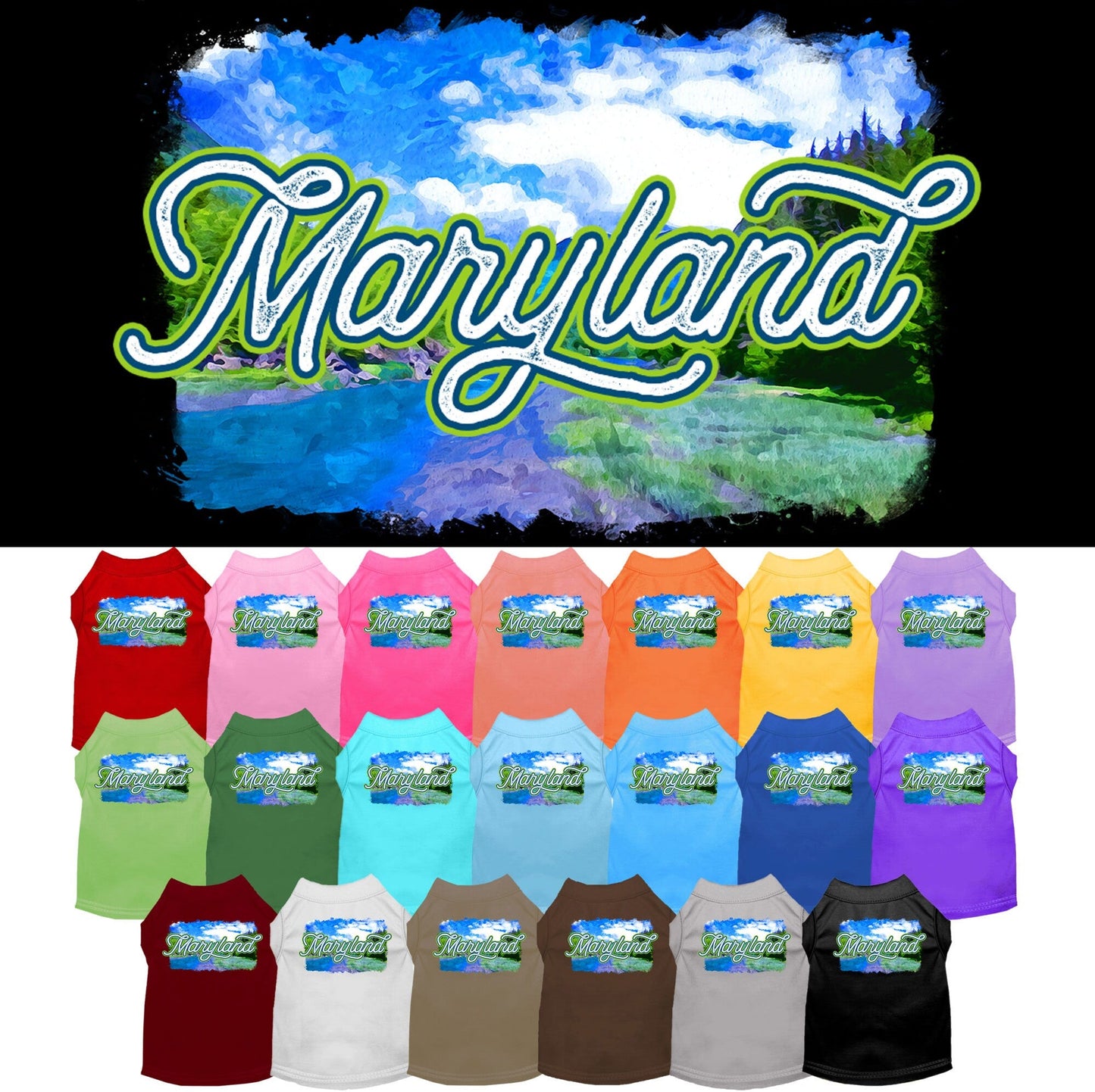 Camiseta serigrafiada para perros y gatos, para mascotas pequeñas y medianas (tallas XS a XL), "Maryland Summer"