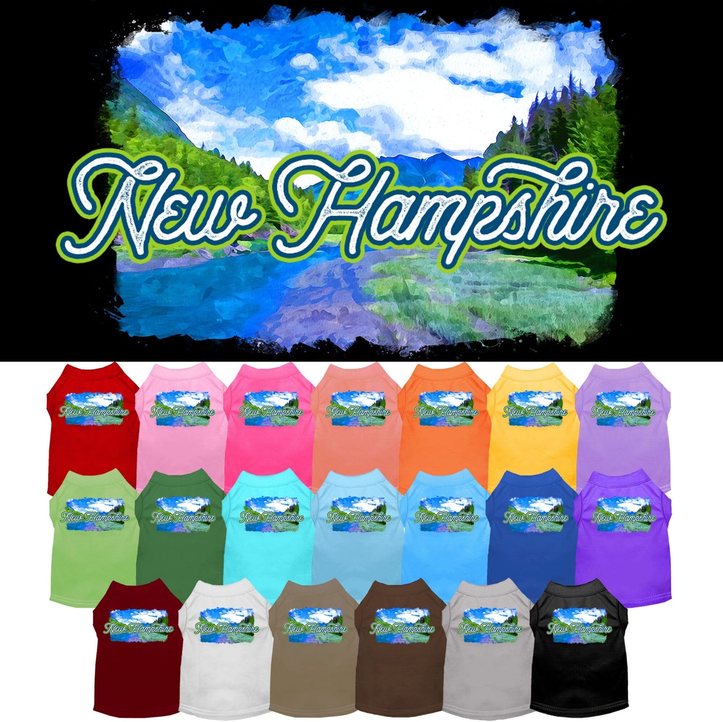 Camiseta serigrafiada para perros y gatos, para mascotas pequeñas y medianas (tallas XS a XL), "New Hampshire Summer"