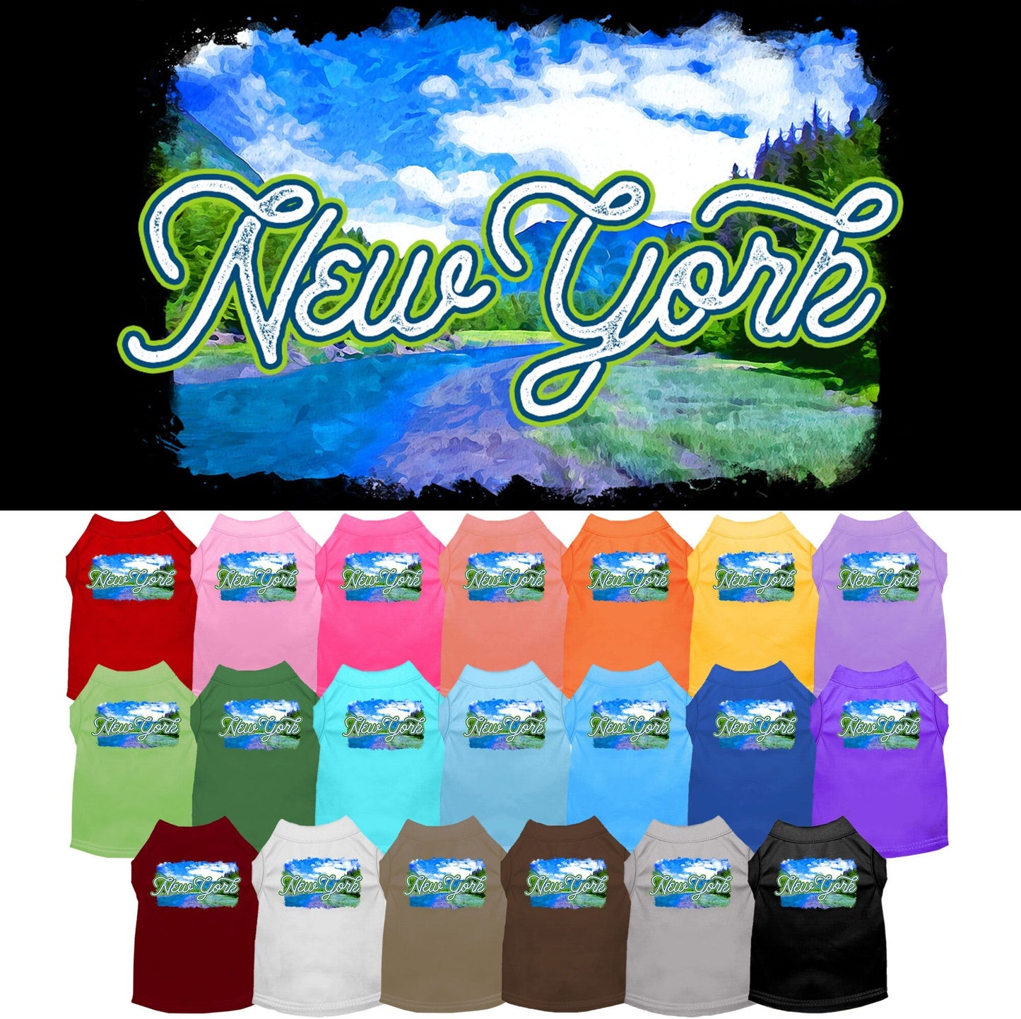 Pet Dog & Cat Screen Printed Shirt for Medium to Large Pets (Sizes 2XL-6XL), "New York Summer"