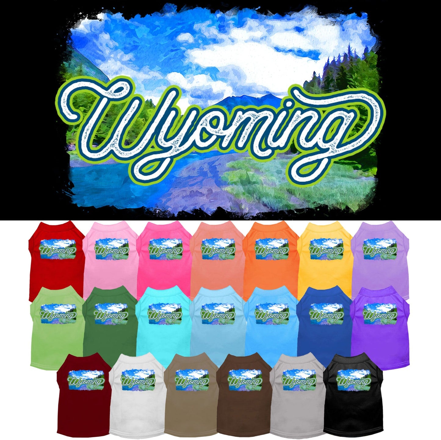 Camiseta serigrafiada para perros y gatos, para mascotas pequeñas y medianas (tallas XS a XL), "Wyoming Summer"