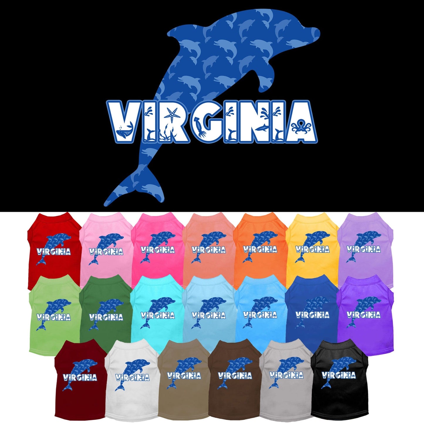 Camiseta serigrafiada para perros y gatos, para mascotas pequeñas y medianas (tallas XS a XL), "Virginia Blue Dolphins"