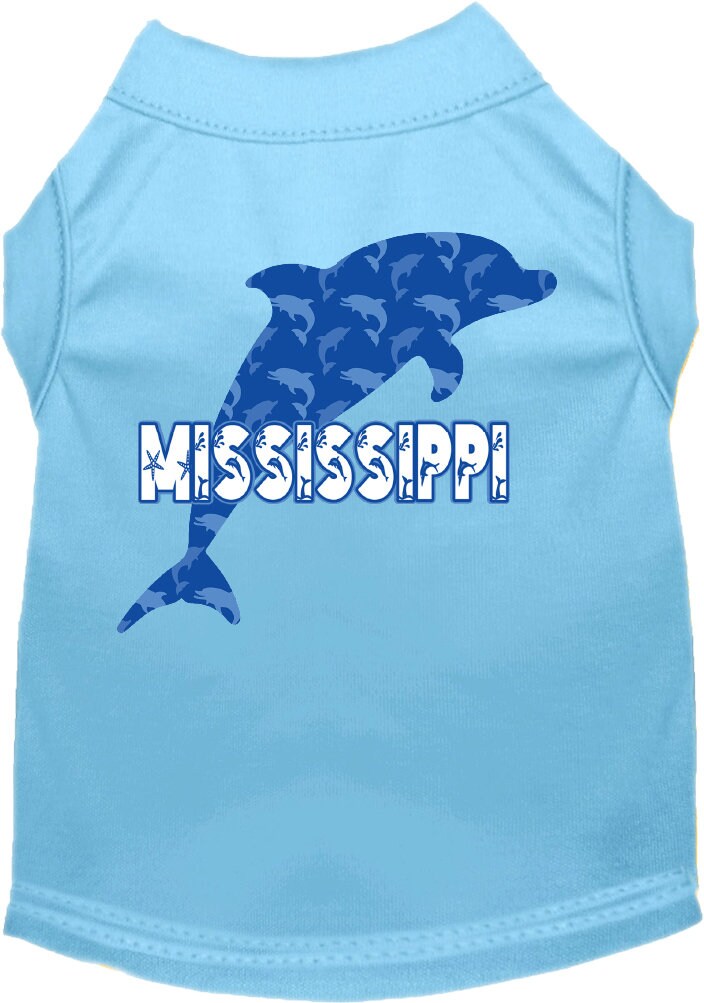 Camiseta serigrafiada para perros y gatos, para mascotas pequeñas y medianas (tallas XS a XL), "Mississippi Blue Dolphins"