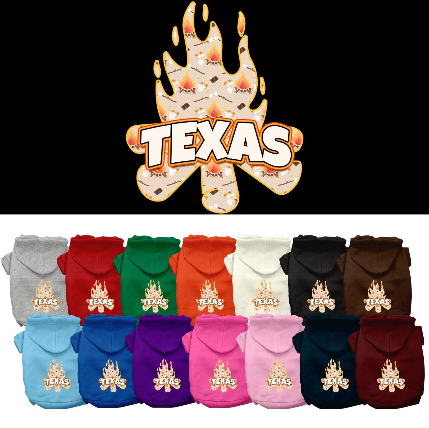 Sudadera con capucha serigrafiada para perros y gatos, para mascotas pequeñas y medianas (tallas XS a XL), "Texas Around The Campfire"