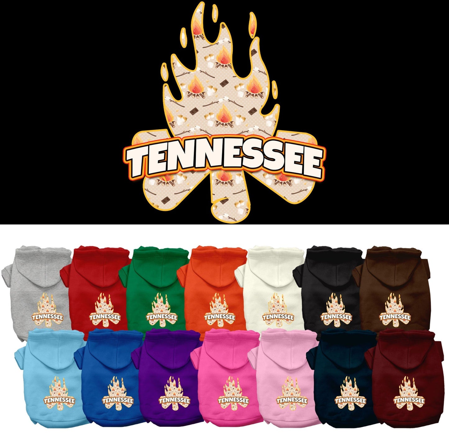 Sudadera con capucha serigrafiada para perros y gatos, para mascotas medianas y grandes (tallas 2XL-6XL), "Tennessee Around The Campfire"