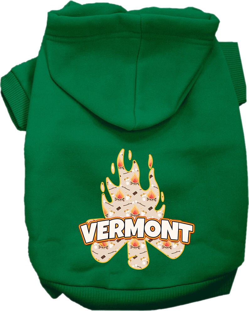 Sudadera con capucha serigrafiada para perros y gatos, para mascotas pequeñas y medianas (tallas XS a XL), "Vermont Around The Campfire"