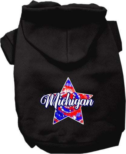 Sudadera con capucha serigrafiada para perros y gatos, para mascotas pequeñas y medianas (tallas XS a XL), "Michigan Patriotic Tie Dye"