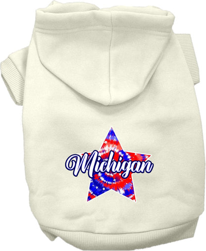 Sudadera con capucha serigrafiada para perros y gatos, para mascotas pequeñas y medianas (tallas XS a XL), "Michigan Patriotic Tie Dye"