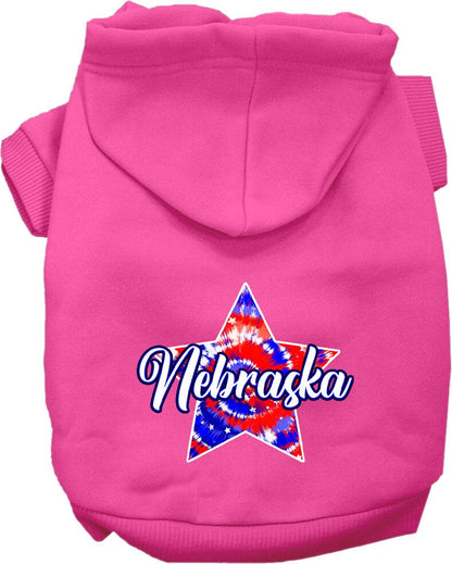 Sudadera con capucha serigrafiada para perros y gatos, para mascotas pequeñas y medianas (tallas XS a XL), "Nebraska Patriotic Tie Dye"