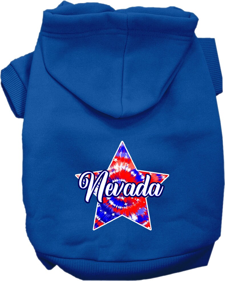 Pet Dog & Cat Screen Printed Hoodie for Small to Medium Pets (Sizes XS-XL), "Nevada Patriotic Tie Dye"