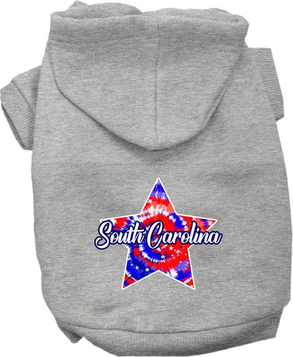 Sudadera con capucha serigrafiada para perros y gatos, para mascotas pequeñas y medianas (tallas XS a XL), "South Carolina Patriotic Tie Dye"