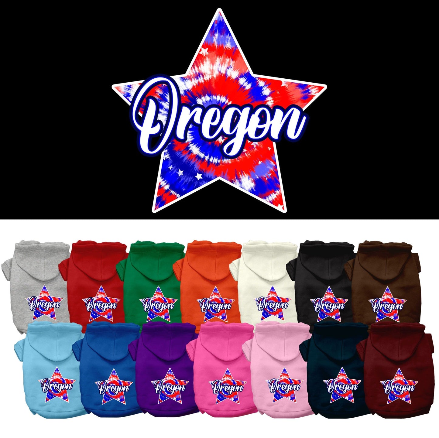 Pet Dog & Cat Screen Printed Hoodie for Medium to Large Pets (Sizes 2XL-6XL), "Oregon Patriotic Tie Dye"