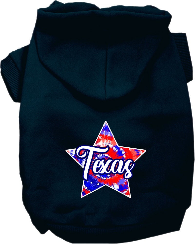 Pet Dog & Cat Screen Printed Hoodie for Small to Medium Pets (Sizes XS-XL), "Texas Patriotic Tie Dye"