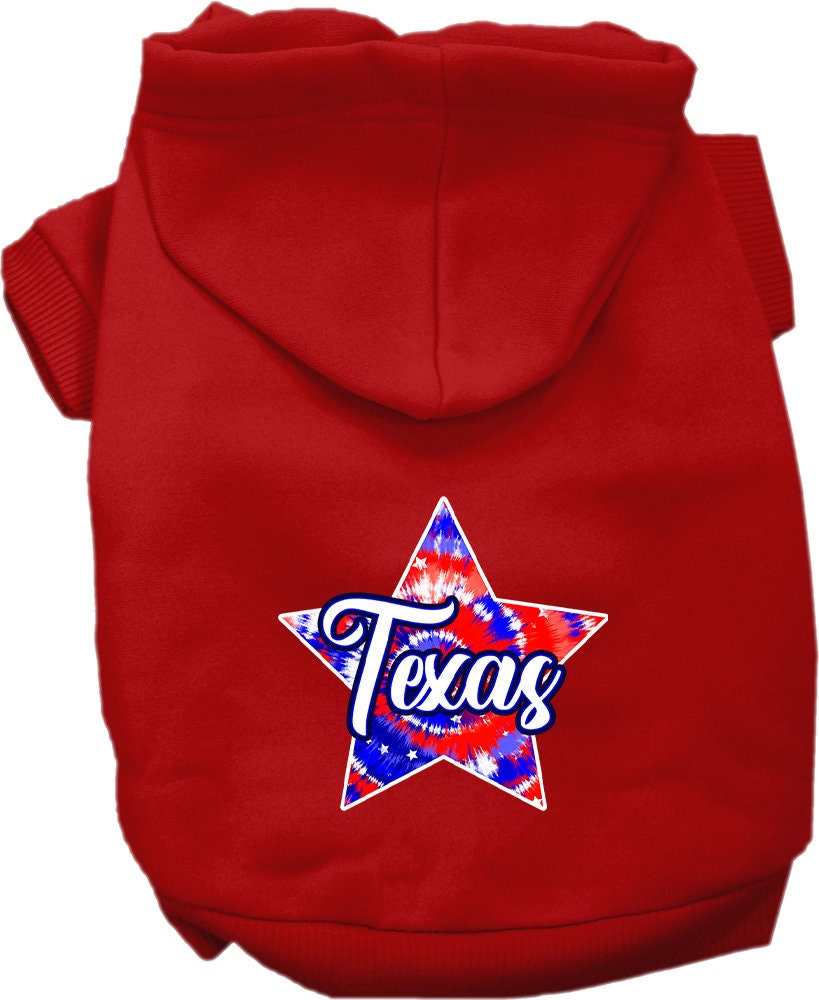 Pet Dog & Cat Screen Printed Hoodie for Small to Medium Pets (Sizes XS-XL), "Texas Patriotic Tie Dye"