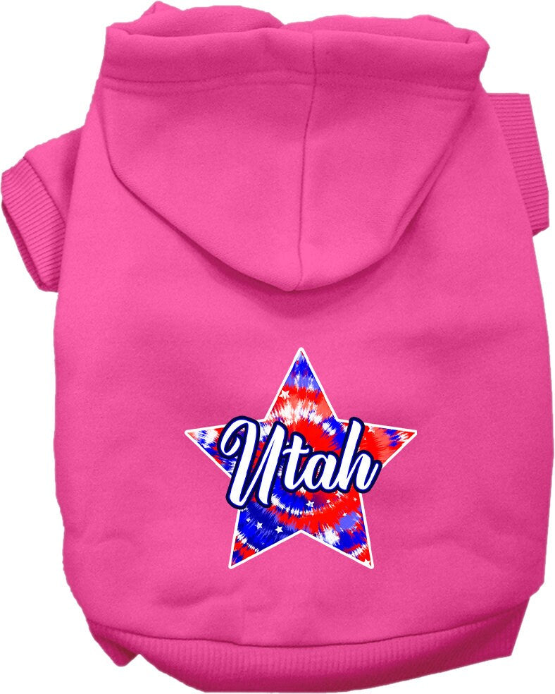 Pet Dog & Cat Screen Printed Hoodie for Small to Medium Pets (Sizes XS-XL), "Utah Patriotic Tie Dye"