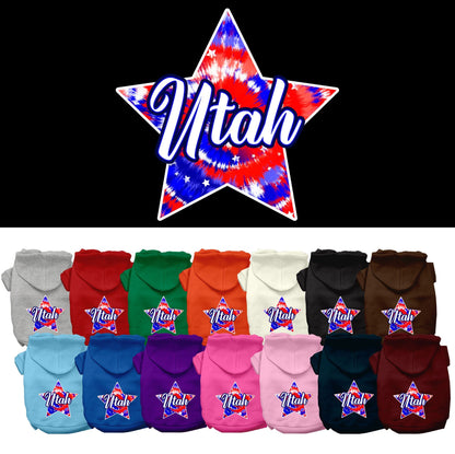 Pet Dog & Cat Screen Printed Hoodie for Small to Medium Pets (Sizes XS-XL), "Utah Patriotic Tie Dye"