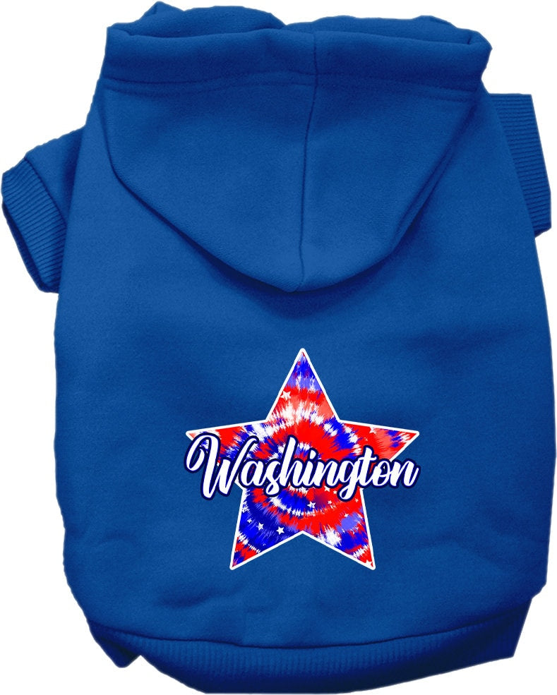 Sudadera con capucha serigrafiada para perros y gatos, para mascotas pequeñas y medianas (tallas XS a XL), "Washington Patriotic Tie Dye"