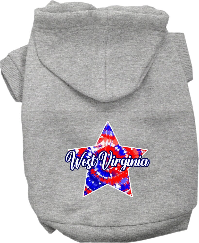 Pet Dog & Cat Screen Printed Hoodie for Small to Medium Pets (Sizes XS-XL), "West Virginia Patriotic Tie Dye"