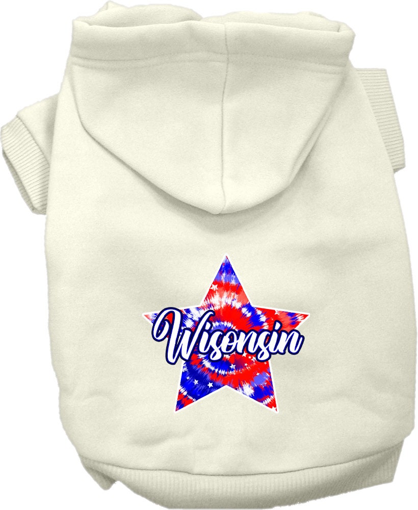 Pet Dog & Cat Screen Printed Hoodie for Small to Medium Pets (Sizes XS-XL), "Wisconsin Patriotic Tie Dye"