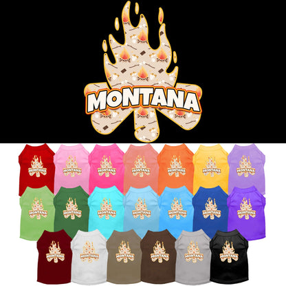 Camiseta serigrafiada para perros y gatos, para mascotas pequeñas y medianas (tallas XS a XL), "Montana Around The Campfire"