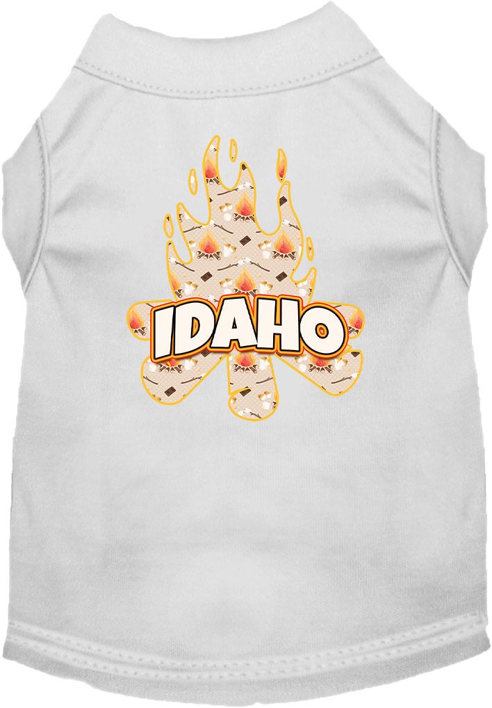 Camiseta serigrafiada para perros y gatos, para mascotas pequeñas y medianas (tallas XS a XL), "Idaho Around The Campfire"